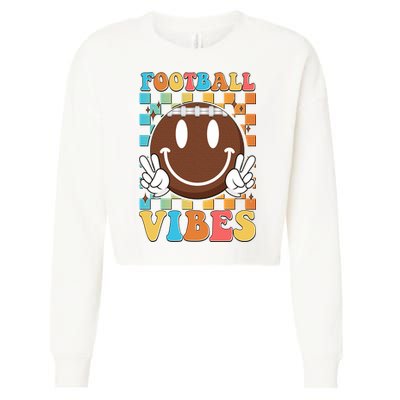 Retro Smiley Emoji Football Vibes Cropped Pullover Crew