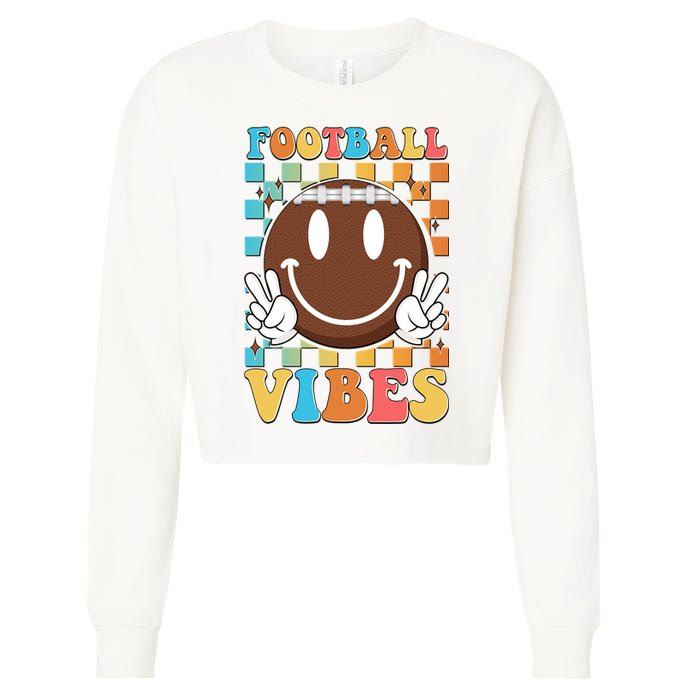 Retro Smiley Emoji Football Vibes Cropped Pullover Crew