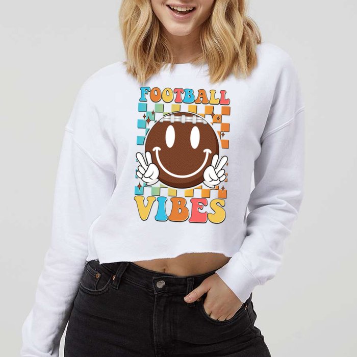 Retro Smiley Emoji Football Vibes Cropped Pullover Crew