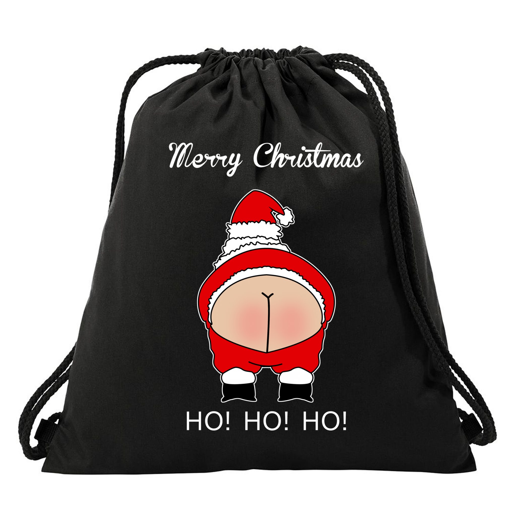 Rude Santa Father Christmas Drawstring Bag
