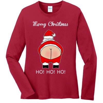 Rude Santa Father Christmas Ladies Long Sleeve Shirt