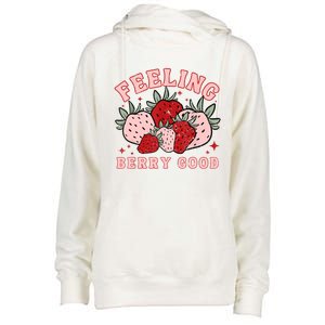 Retro Strawberry Feeling Berry Good Positive Mind Happy Life Womens Funnel Neck Pullover Hood