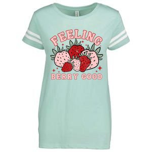 Retro Strawberry Feeling Berry Good Positive Mind Happy Life Enza Ladies Jersey Football T-Shirt