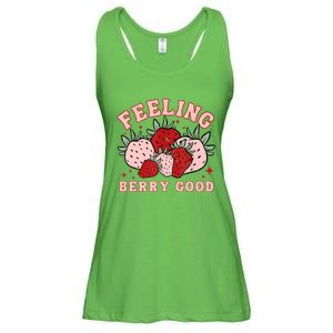 Retro Strawberry Feeling Berry Good Positive Mind Happy Life Ladies Essential Flowy Tank