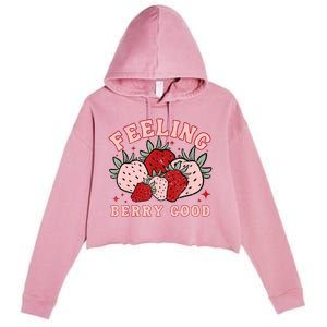 Retro Strawberry Feeling Berry Good Positive Mind Happy Life Crop Fleece Hoodie