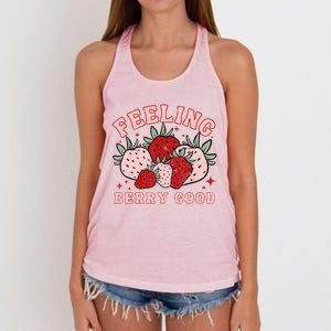 Retro Strawberry Feeling Berry Good Positive Mind Happy Life Women's Knotted Racerback Tank