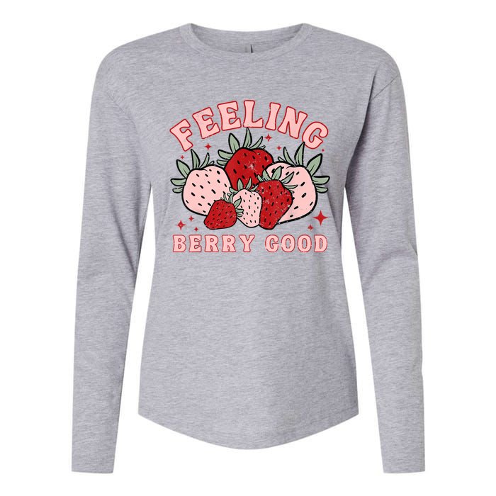 Retro Strawberry Feeling Berry Good Positive Mind Happy Life Womens Cotton Relaxed Long Sleeve T-Shirt