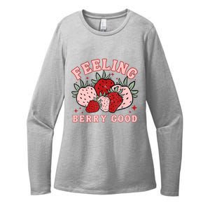 Retro Strawberry Feeling Berry Good Positive Mind Happy Life Womens CVC Long Sleeve Shirt