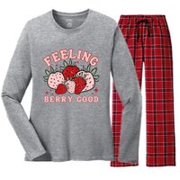 Retro Strawberry Feeling Berry Good Positive Mind Happy Life Women's Long Sleeve Flannel Pajama Set 