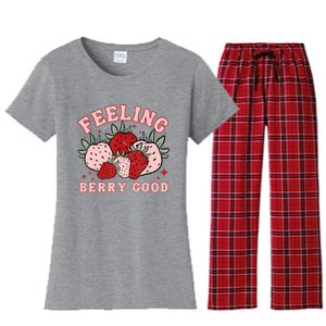 Retro Strawberry Feeling Berry Good Positive Mind Happy Life Women's Flannel Pajama Set