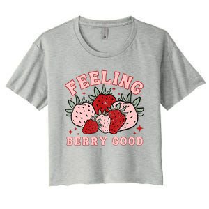 Retro Strawberry Feeling Berry Good Positive Mind Happy Life Women's Crop Top Tee