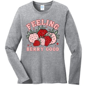 Retro Strawberry Feeling Berry Good Positive Mind Happy Life Ladies Long Sleeve Shirt