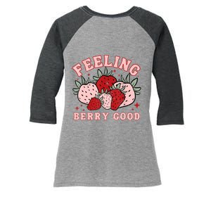 Retro Strawberry Feeling Berry Good Positive Mind Happy Life Women's Tri-Blend 3/4-Sleeve Raglan Shirt