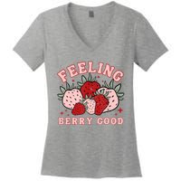 Retro Strawberry Feeling Berry Good Positive Mind Happy Life Women's V-Neck T-Shirt