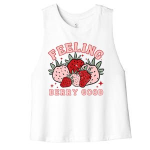 Retro Strawberry Feeling Berry Good Positive Mind Happy Life Women's Racerback Cropped Tank