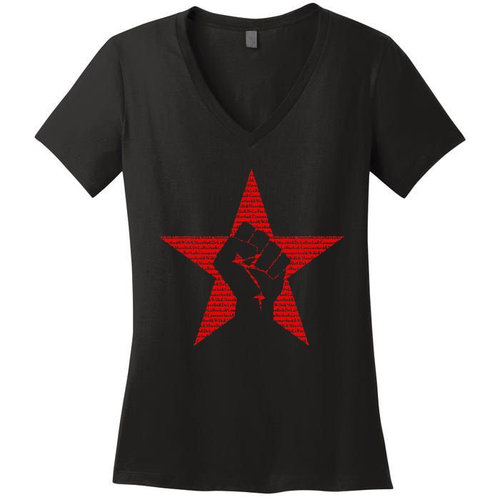 Ratm Star Fist Funny Women's V-Neck T-Shirt