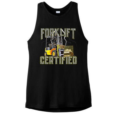 Retro Style Funny Forklift Operator Forklift Certified Ladies PosiCharge Tri-Blend Wicking Tank