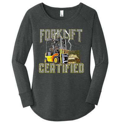 Retro Style Funny Forklift Operator Forklift Certified Women's Perfect Tri Tunic Long Sleeve Shirt