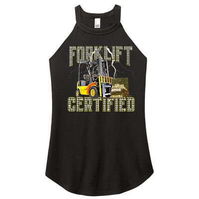 Retro Style Funny Forklift Operator Forklift Certified Women's Perfect Tri Rocker Tank