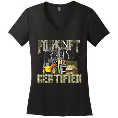 Retro Style Funny Forklift Operator Forklift Certified Women's V-Neck T-Shirt