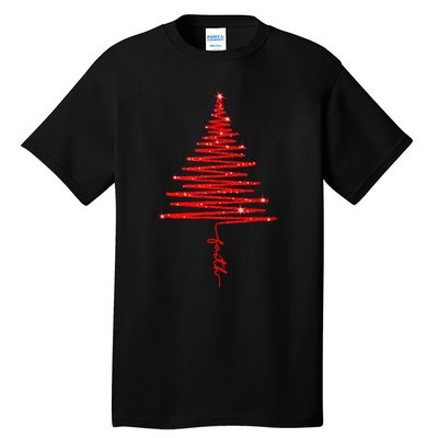 Red Sparkling Faith Christmas Tree Tall T-Shirt