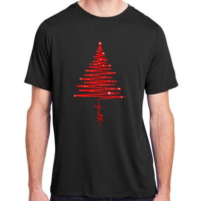 Red Sparkling Faith Christmas Tree Adult ChromaSoft Performance T-Shirt