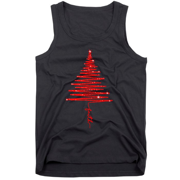 Red Sparkling Faith Christmas Tree Tank Top