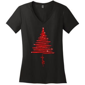 Red Sparkling Faith Christmas Tree Women's V-Neck T-Shirt