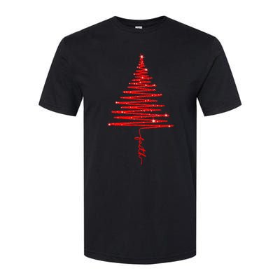 Red Sparkling Faith Christmas Tree Softstyle CVC T-Shirt