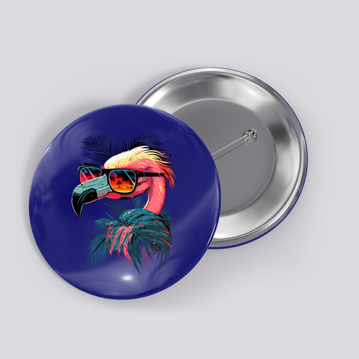 Retro Sunglasses Flamingo Funny Flamingo Button