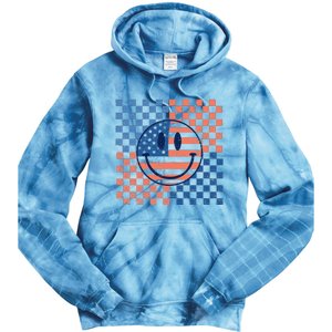 Retro Smiley Face American Flag 4th Of July Patriotic Tie Dye Hoodie