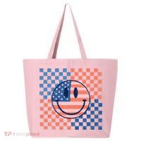 Retro Smiley Face American Flag 4th Of July Patriotic 25L Jumbo Tote