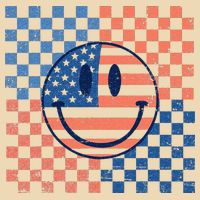 Retro Smiley Face American Flag 4th Of July Patriotic Drawstring Bag
