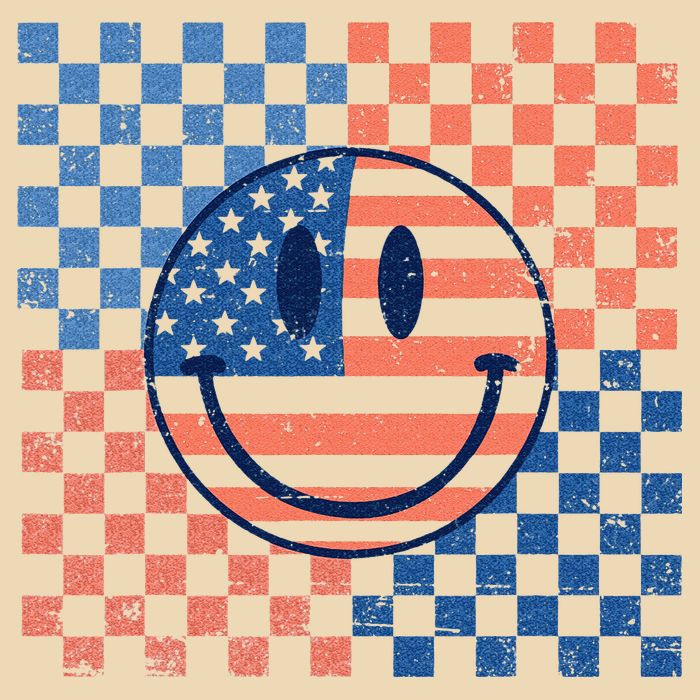 Retro Smiley Face American Flag 4th Of July Patriotic Drawstring Bag