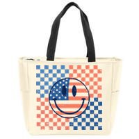 Retro Smiley Face American Flag 4th Of July Patriotic Zip Tote Bag
