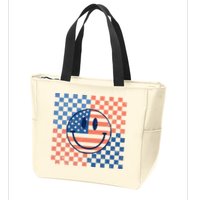 Retro Smiley Face American Flag 4th Of July Patriotic Zip Tote Bag