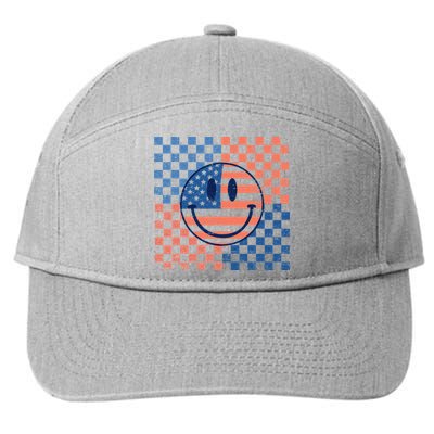 Retro Smiley Face American Flag 4th Of July Patriotic 7-Panel Snapback Hat