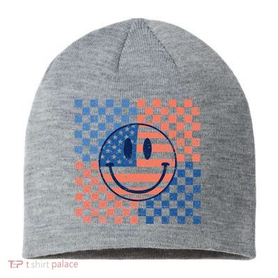 Retro Smiley Face American Flag 4th Of July Patriotic Sustainable Beanie