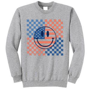 Retro Smiley Face American Flag 4th Of July Patriotic Tall Sweatshirt