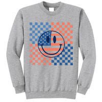 Retro Smiley Face American Flag 4th Of July Patriotic Tall Sweatshirt