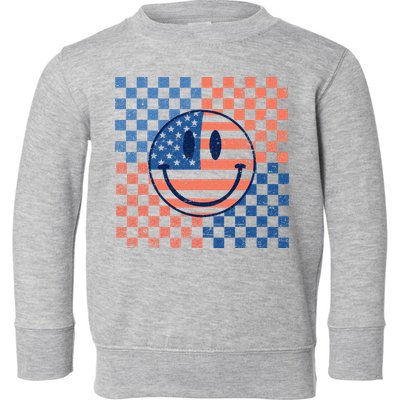 Retro Smiley Face American Flag 4th Of July Patriotic Toddler Sweatshirt