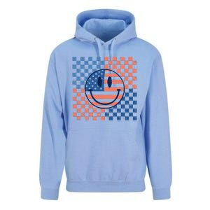 Retro Smiley Face American Flag 4th Of July Patriotic Unisex Surf Hoodie