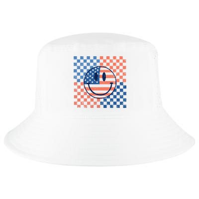 Retro Smiley Face American Flag 4th Of July Patriotic Cool Comfort Performance Bucket Hat