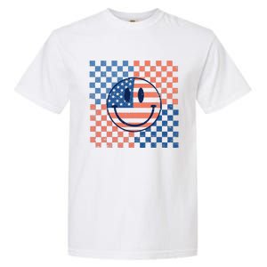 Retro Smiley Face American Flag 4th Of July Patriotic Garment-Dyed Heavyweight T-Shirt