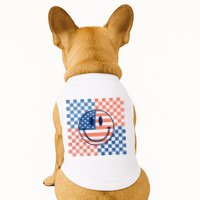 Retro Smiley Face American Flag 4th Of July Patriotic Doggie Tank