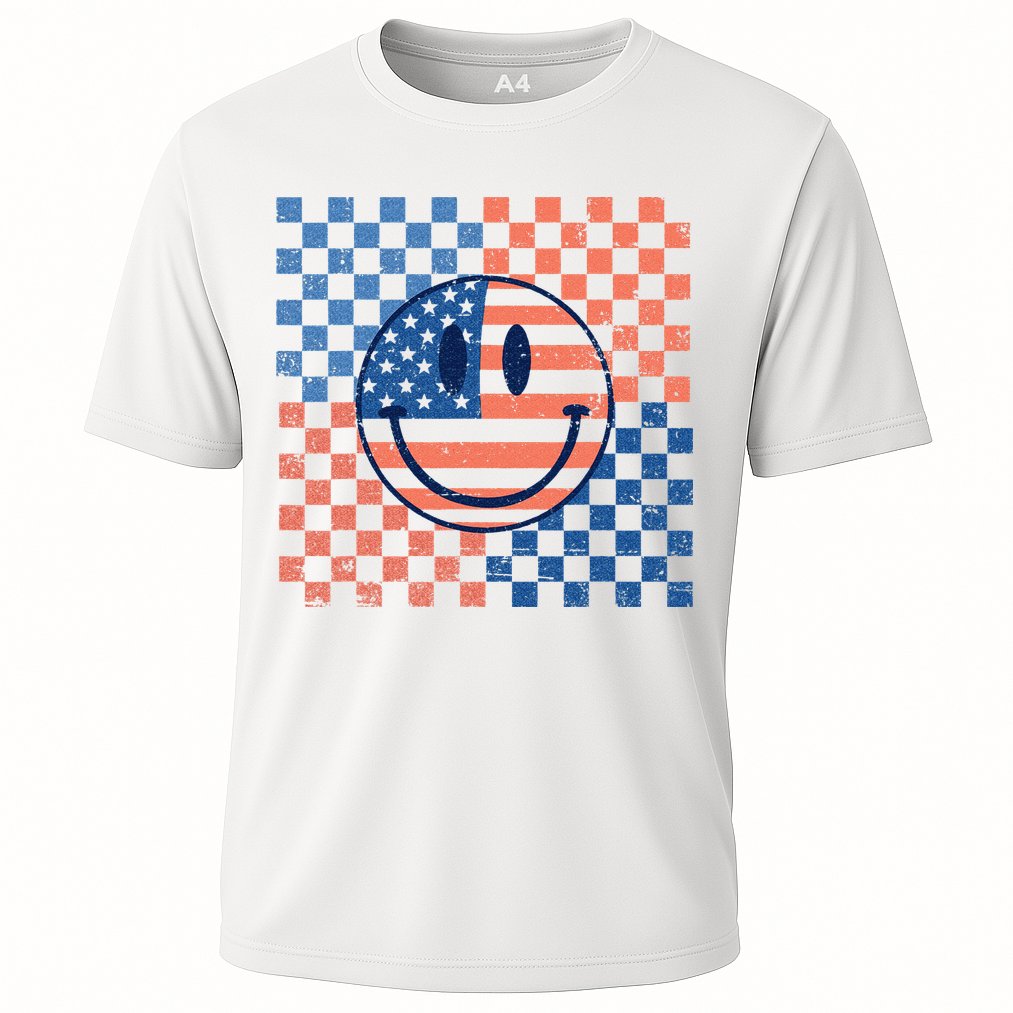 Retro Smiley Face American Flag 4th Of July Patriotic Performance Shirt