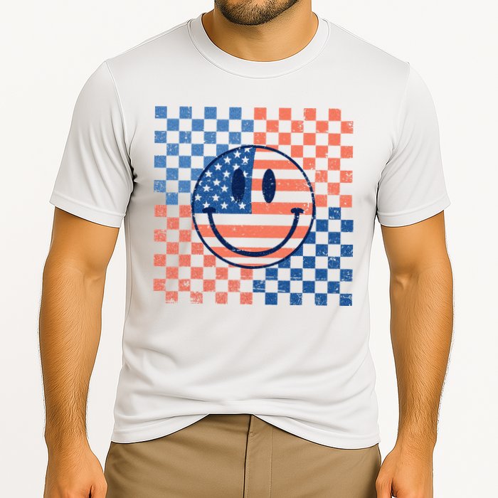 Retro Smiley Face American Flag 4th Of July Patriotic Performance Shirt