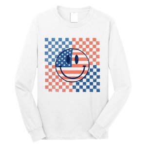 Retro Smiley Face American Flag 4th Of July Patriotic Long Sleeve Shirt