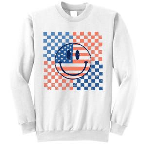 Retro Smiley Face American Flag 4th Of July Patriotic Sweatshirt