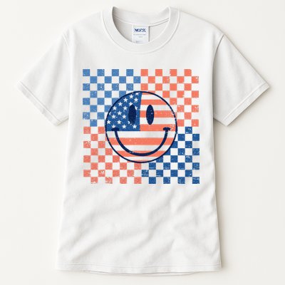 Retro Smiley Face American Flag 4th Of July Patriotic Tall T-Shirt